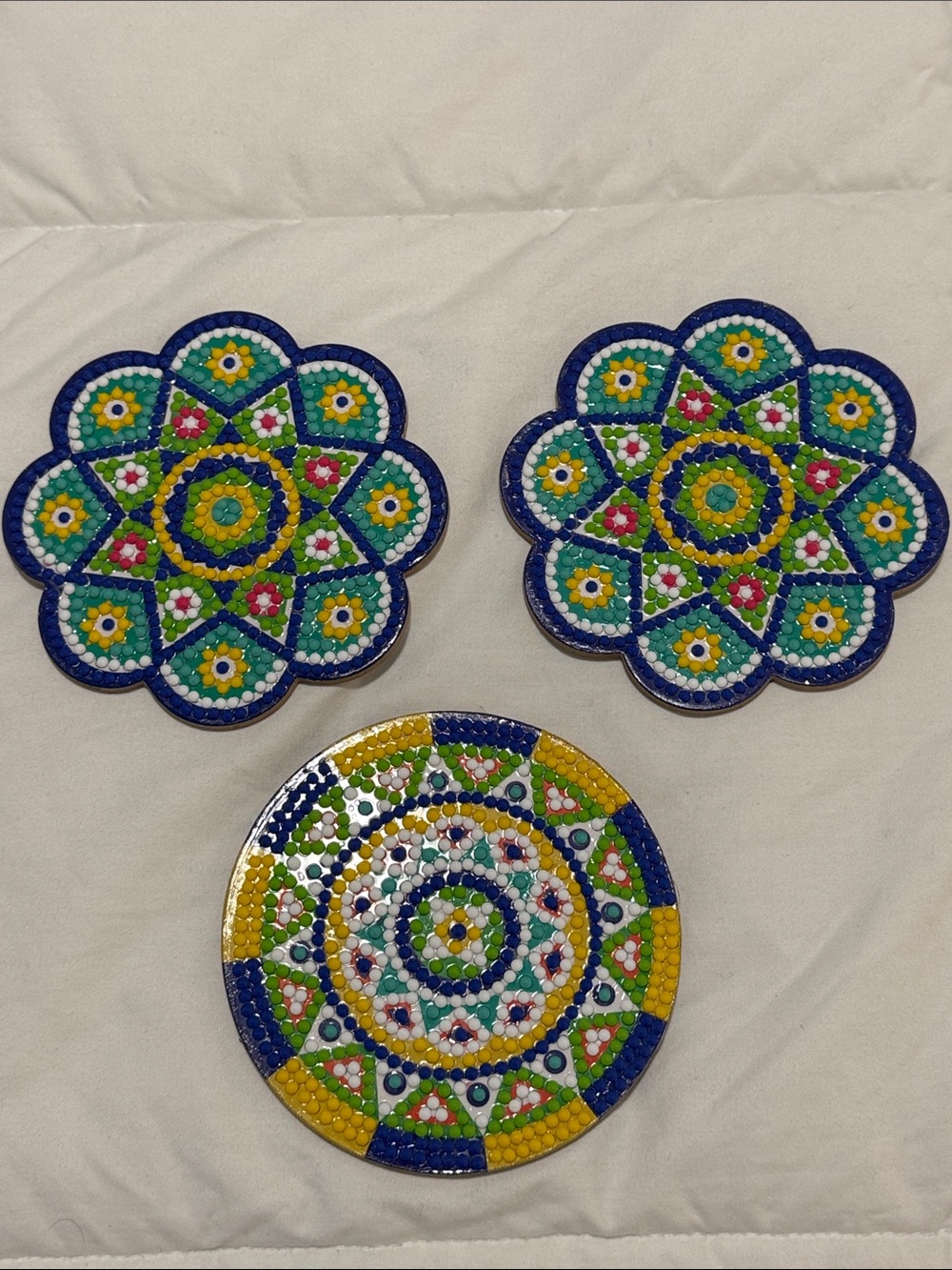 Set of 3 Colorful diamond art Coasters